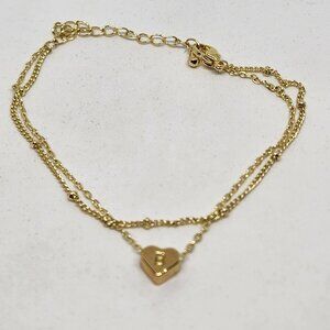 Bracelet Heart Heart Initial B Layered Double Chain Gold Tone